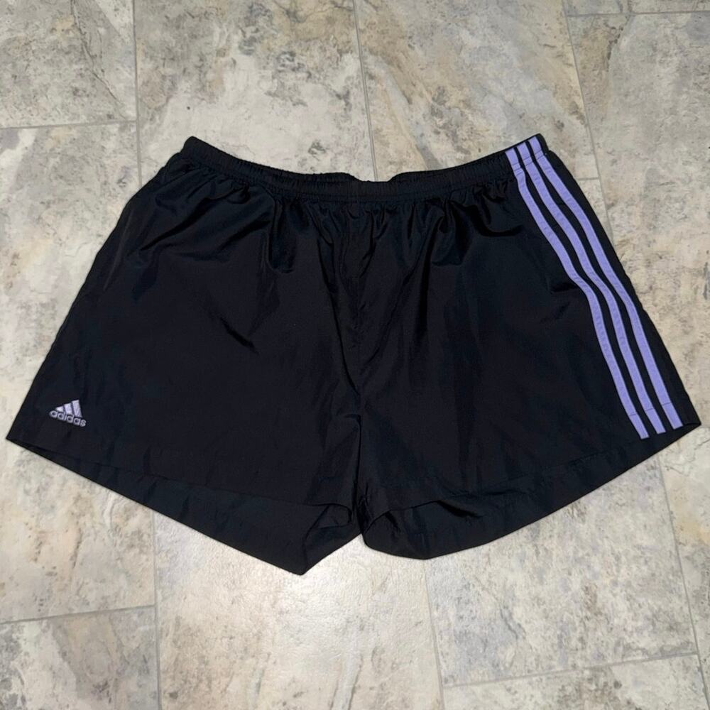 Vintage 2006 Adidas Running Shorts Women M Black Purple 3 Stripe Y2K Athletic